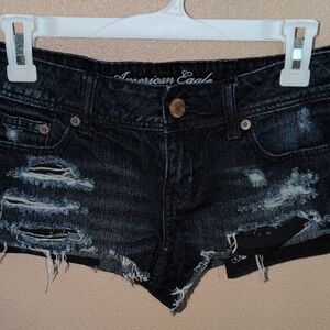 American Eagle Outfitters Dark Denim Distressed Shorts